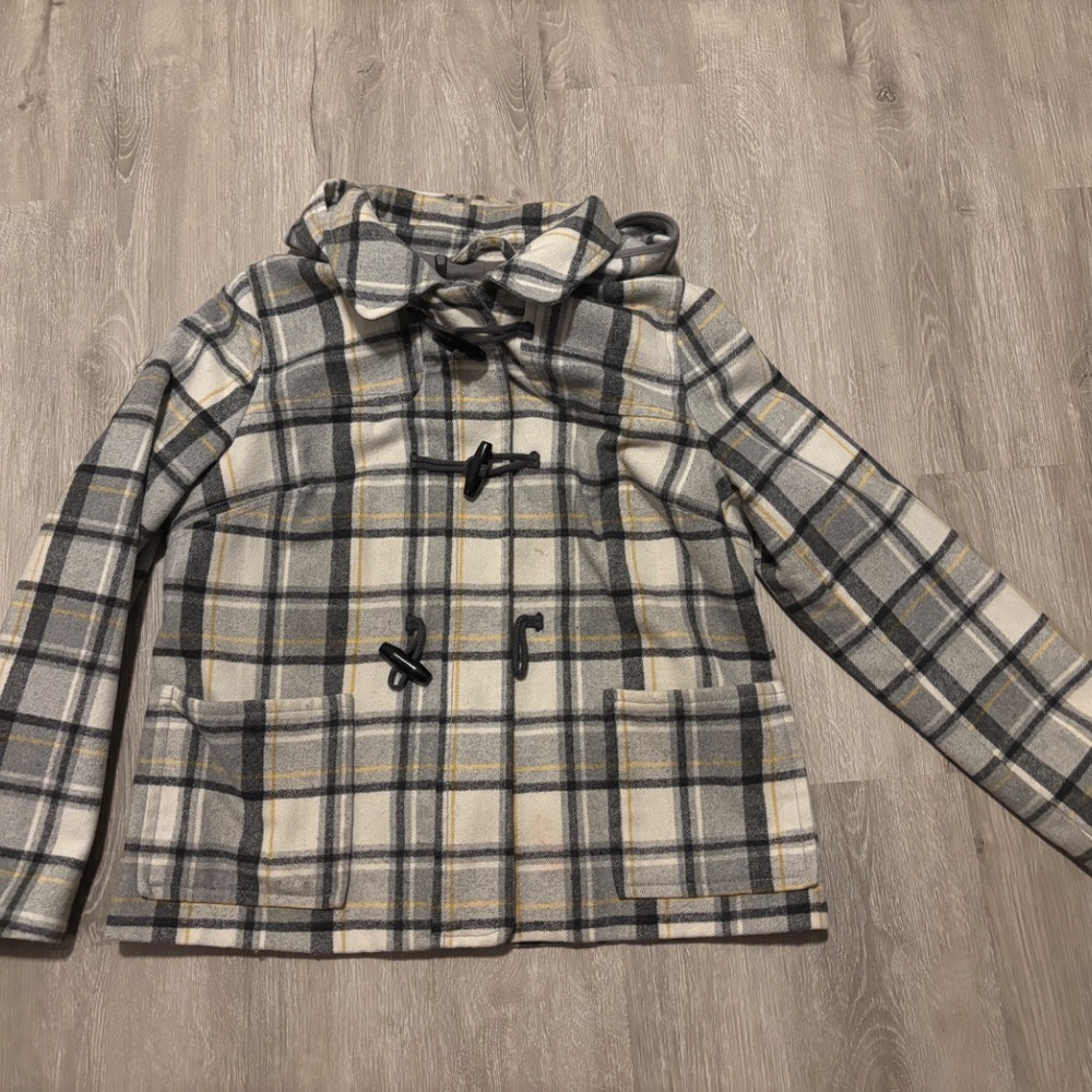 Wool Plaid Toggle Button Peacoat - image 2